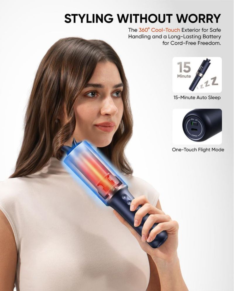 Rizador de cabello Bluvol R10 Apex de 1" inalámbrico con LED y sistema anti-enredos
