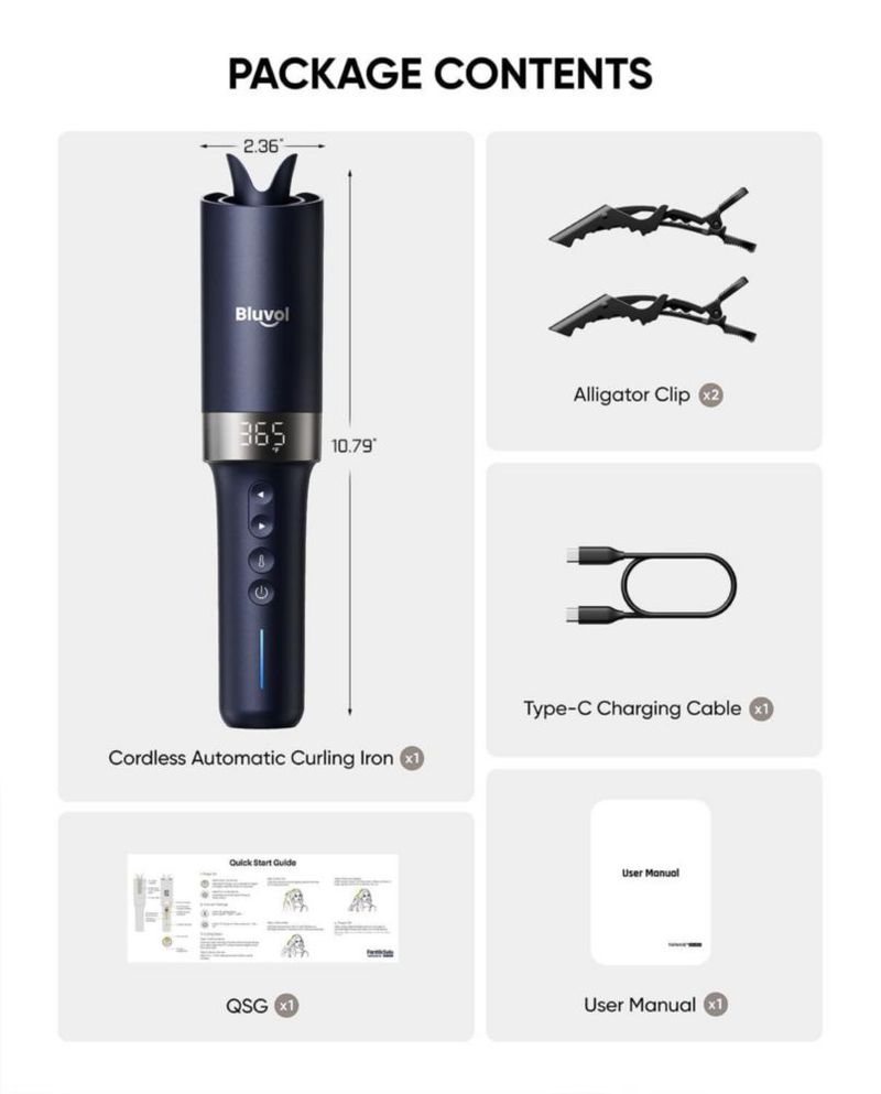 Rizador de cabello Bluvol R10 Apex de 1" inalámbrico con LED y sistema anti-enredos