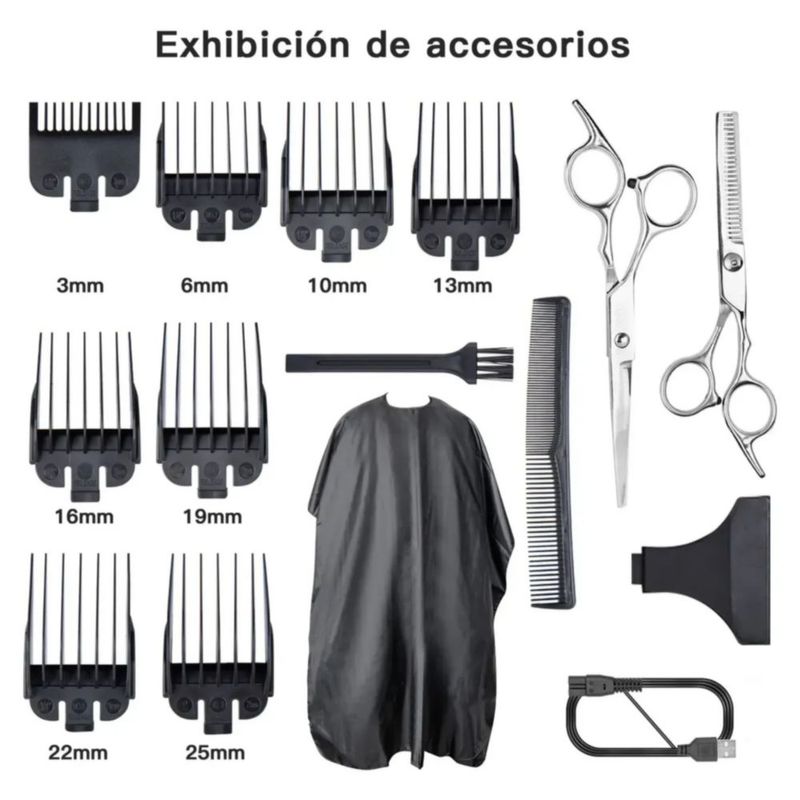 Kit De Cortadora de Cabello Profesional para Hombre Color Plata
