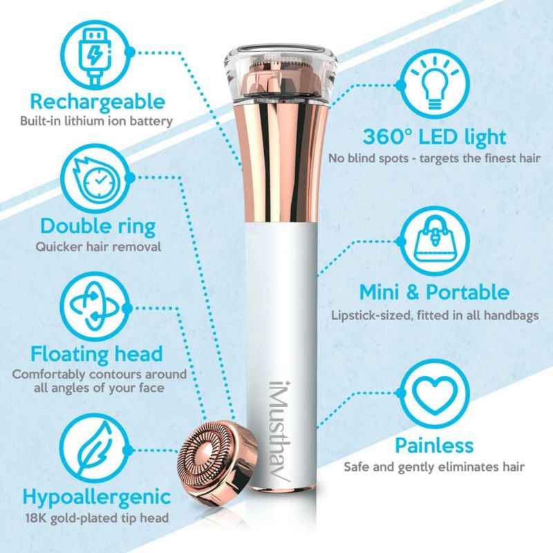 Removedor de Vello Facial Recargable iMusthav con Luz LED
