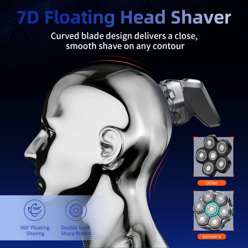 Afeitadora de Cabeza kensen 7D Impermeable con Pantalla LED y Tipo-C