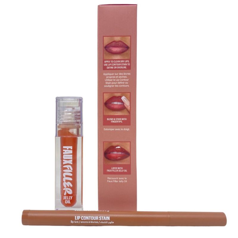 Huda BEAUTY Make Out Sesh Duo de Labios - Tinte para Contorno de Labios y Brillo Labial Faux Filler - Tonos Nude Durazno - Edición Limitada