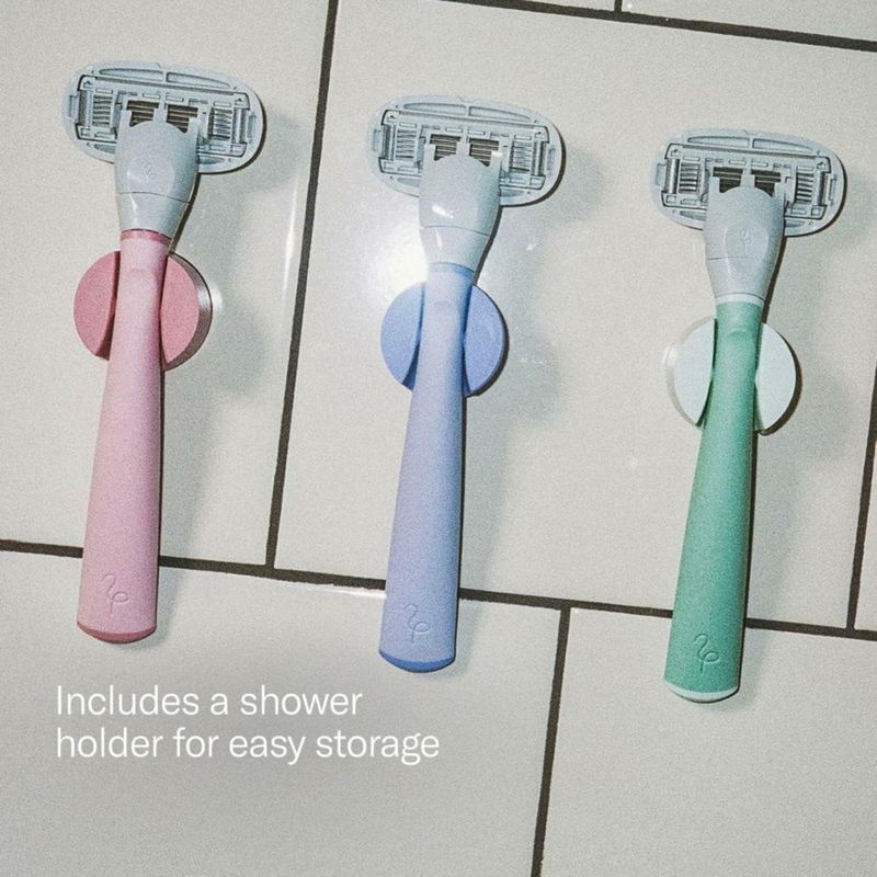 Recarga de 5 hojas para rasuradora Flamingo con mango color salvia y soporte para ducha