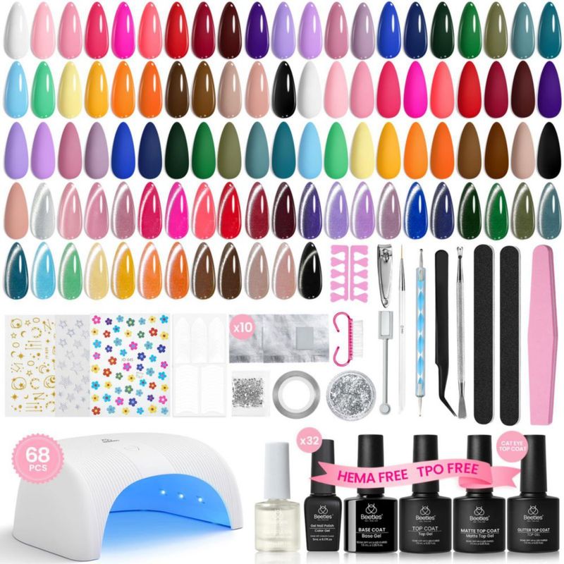 Kit de Esmalte de Uñas en Gel Beetles 32 Colores con Luz UV 68 Piezas