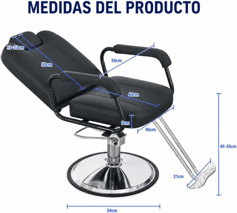 Bluelander Sillón de Barbero Profesional 62 × 52 × 94 cm, Ajustable, Cuero Sintético y Estructura de Acero , Asiento Giratorio, Soporta 300 kg, Negro.