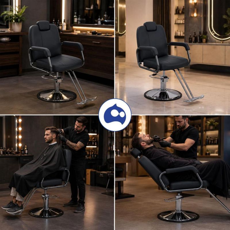 Bluelander Sillón de Barbero Profesional 62 × 52 × 94 cm, Ajustable, Cuero Sintético y Estructura de Acero , Asiento Giratorio, Soporta 300 kg, Negro.