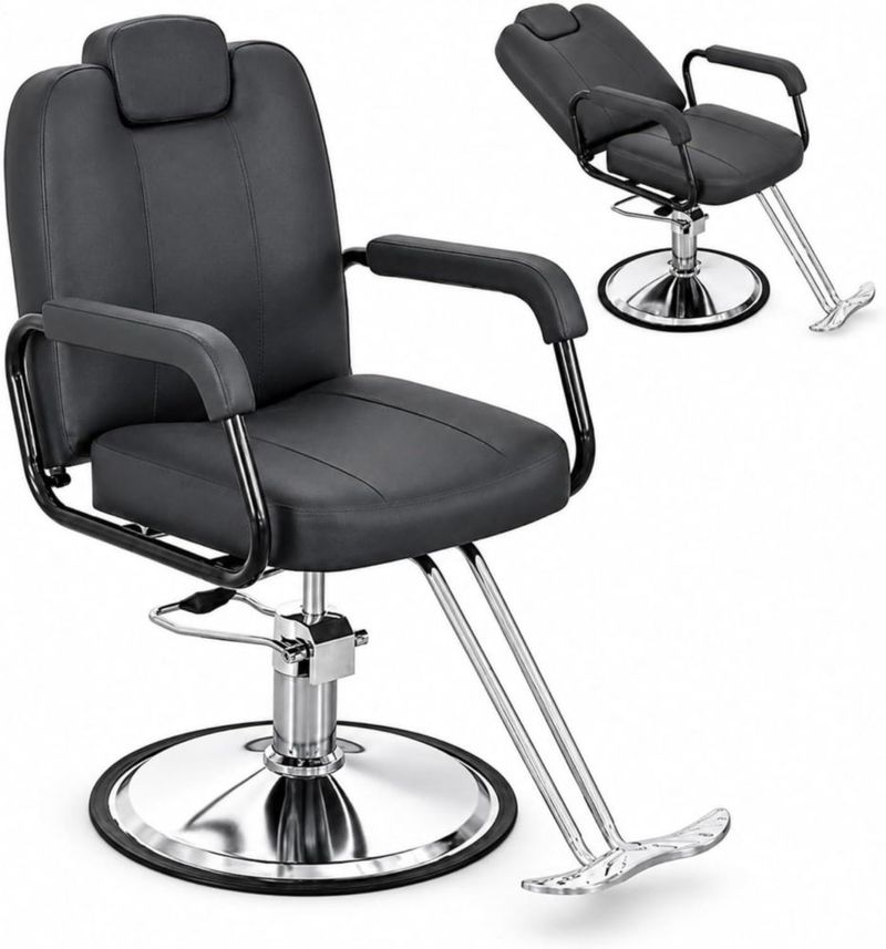 Bluelander Sillón de Barbero Profesional 62 × 52 × 94 cm, Ajustable, Cuero Sintético y Estructura de Acero , Asiento Giratorio, Soporta 300 kg, Negro.