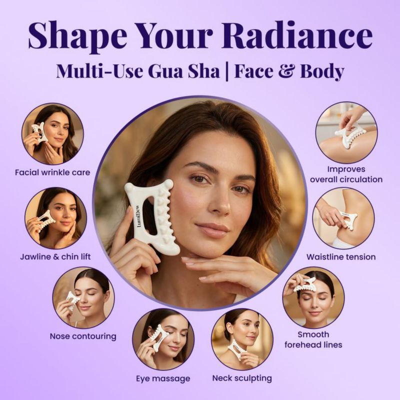 Herramienta de Guasha de Cerámica LumiDew para Rostro y Cuerpo