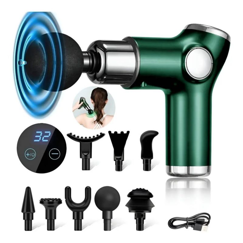Pistola De Masaje  Muscular Mini 32 Niveles Ajustable Color Verde