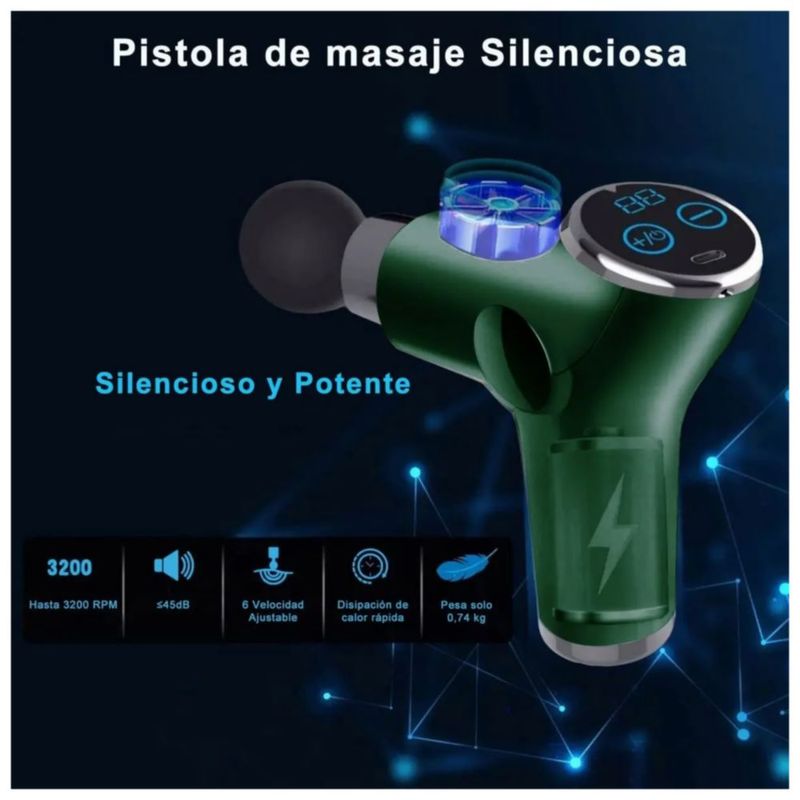 Pistola De Masaje  Muscular Mini 32 Niveles Ajustable Color Verde