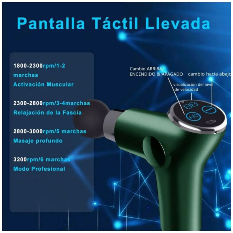 Pistola De Masaje  Muscular Mini 32 Niveles Ajustable Color Verde