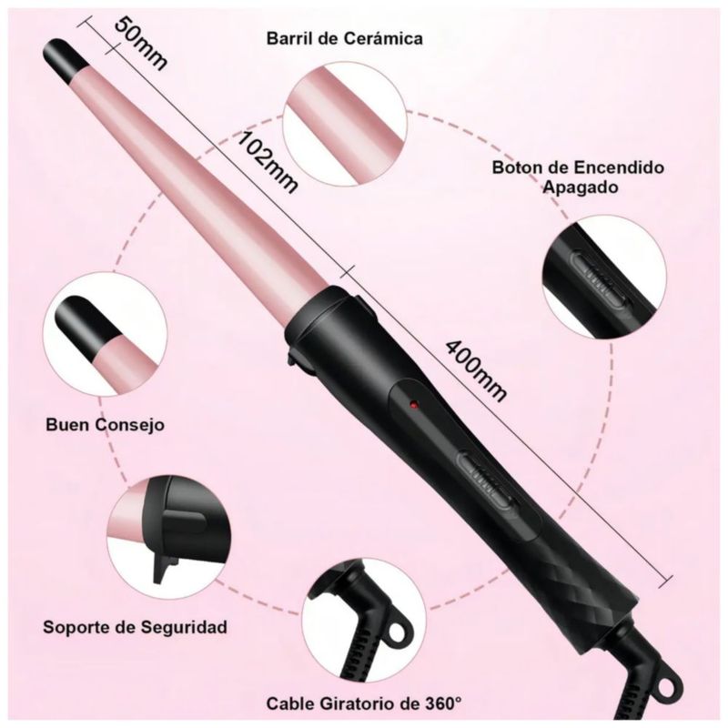 Rizador De Cabello Profesional, Cerámica Color Rosa/Negro