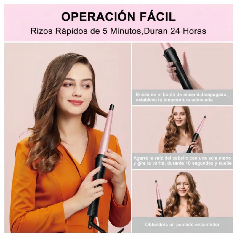 Rizador De Cabello Profesional, Cerámica Color Rosa/Negro