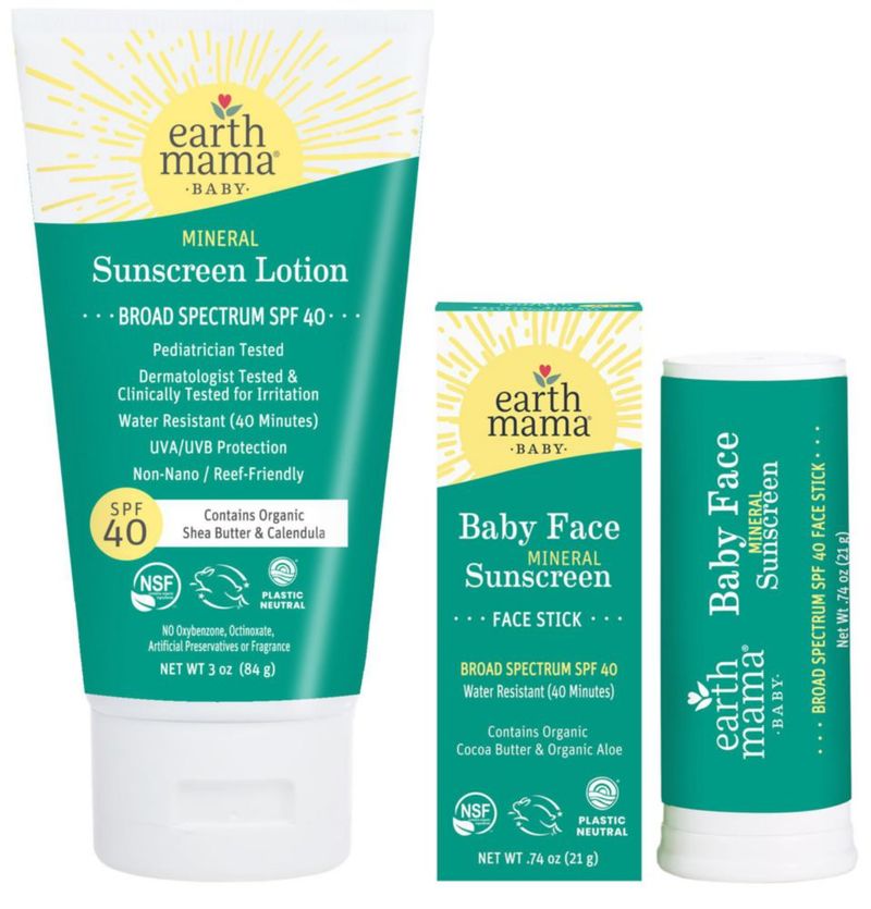 Set de Loción y Barra de Protector Solar Mineral Earth Mama SPF 40