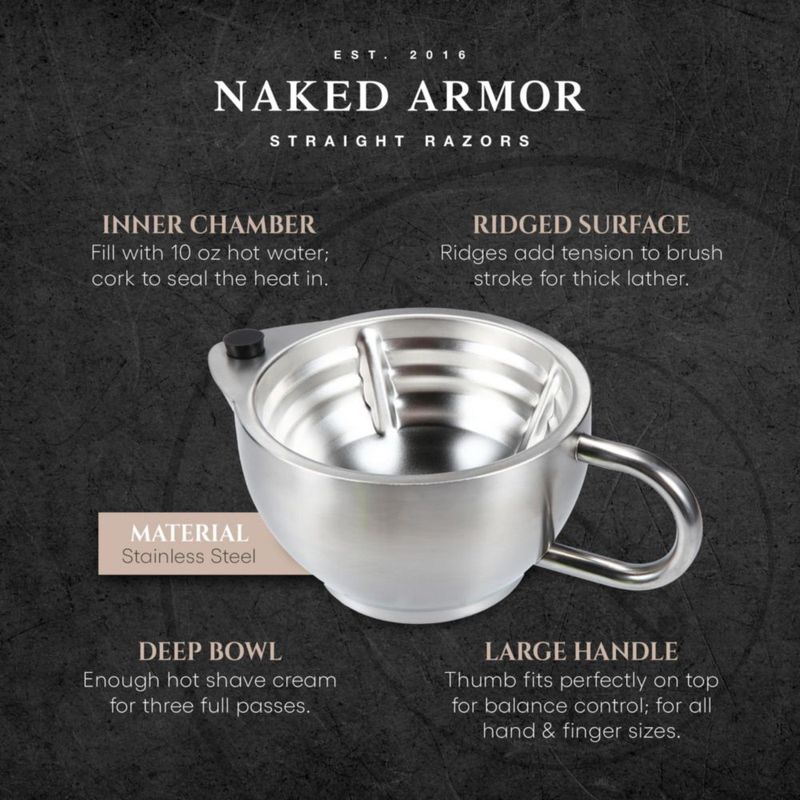 Kit de Taza para Afeitar Silver Fox Naked Armor en Acero Inoxidable