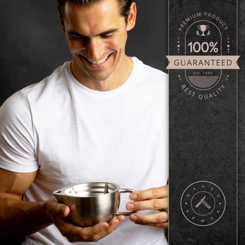 Kit de Taza para Afeitar Silver Fox Naked Armor en Acero Inoxidable