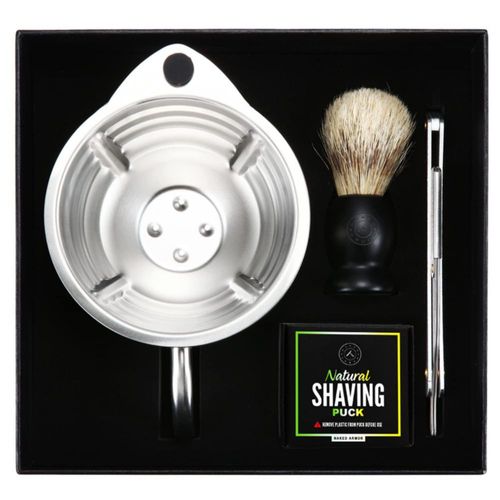 Kit de Taza para Afeitar Silver Fox Naked Armor en Acero Inoxidable