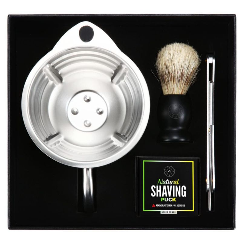 Kit de Taza para Afeitar Silver Fox Naked Armor en Acero Inoxidable
