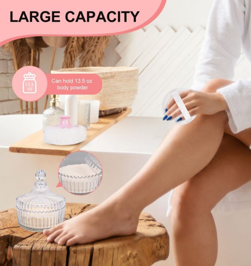 Caja de Almacenamiento LAKIRA Contenedor de Polvo Corporal de Cristal de 10 cm con Pufs