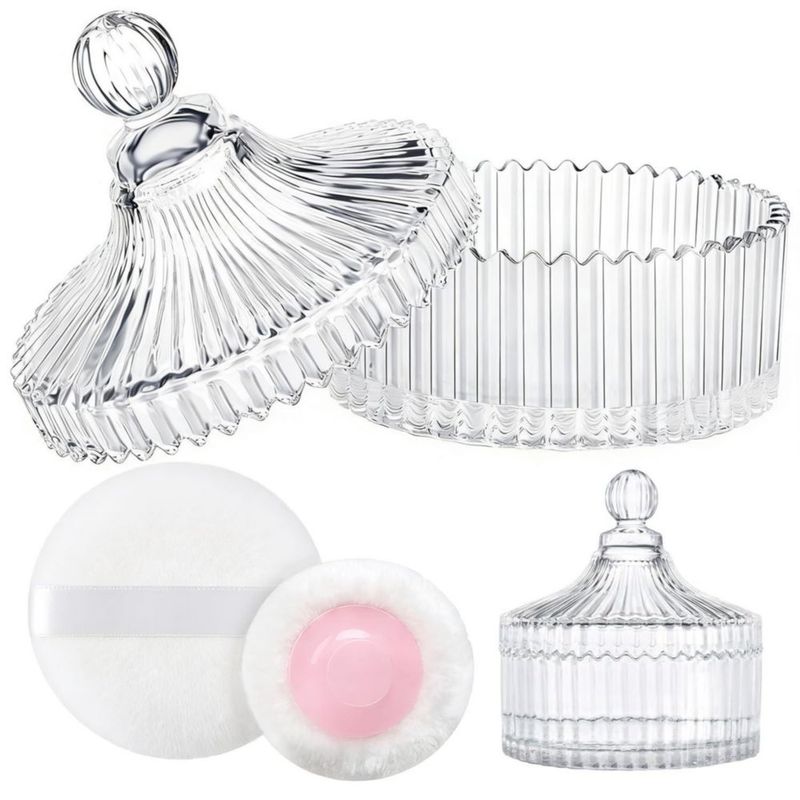 Caja de Almacenamiento LAKIRA Contenedor de Polvo Corporal de Cristal de 10 cm con Pufs