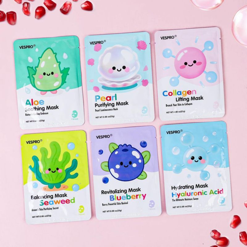 Set de mascarillas faciales VESPRO de 12 unidades hidratantes y humectantes