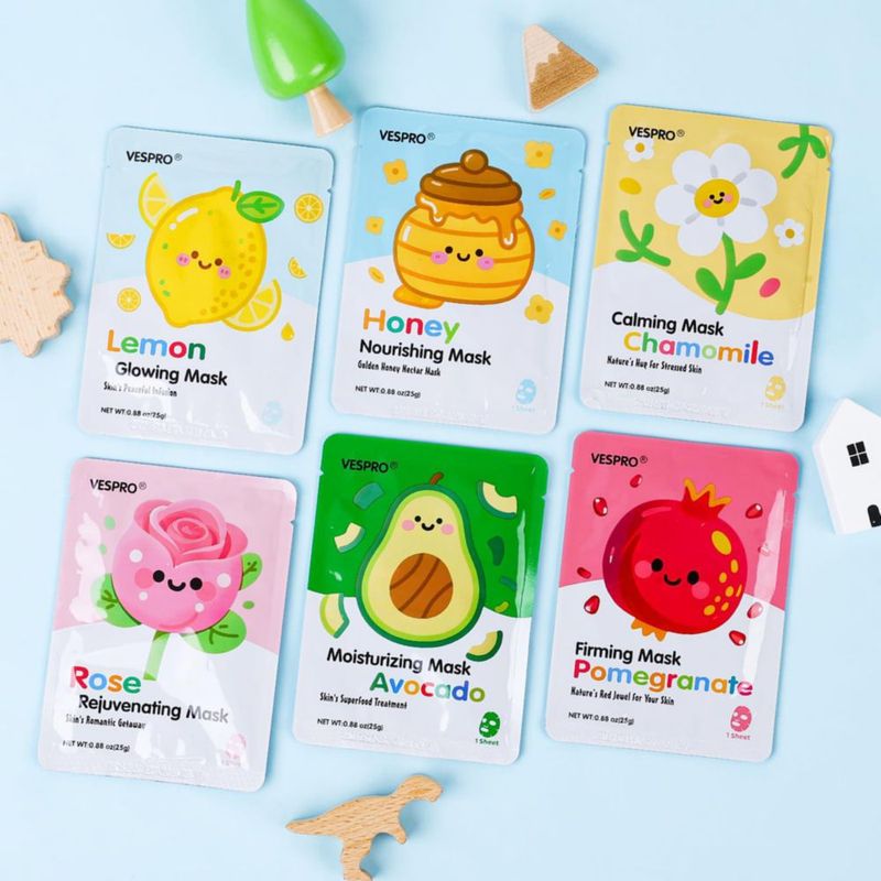 Set de mascarillas faciales VESPRO de 12 unidades hidratantes y humectantes