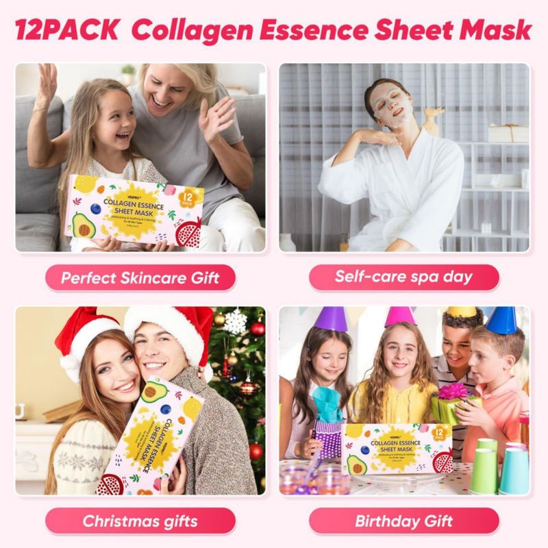 Set de mascarillas faciales VESPRO de 12 unidades hidratantes y humectantes