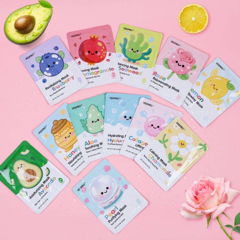 Set de mascarillas faciales VESPRO de 12 unidades hidratantes y humectantes