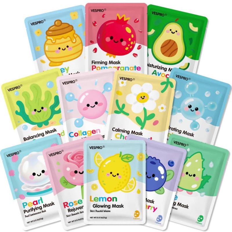 Set de mascarillas faciales VESPRO de 12 unidades hidratantes y humectantes