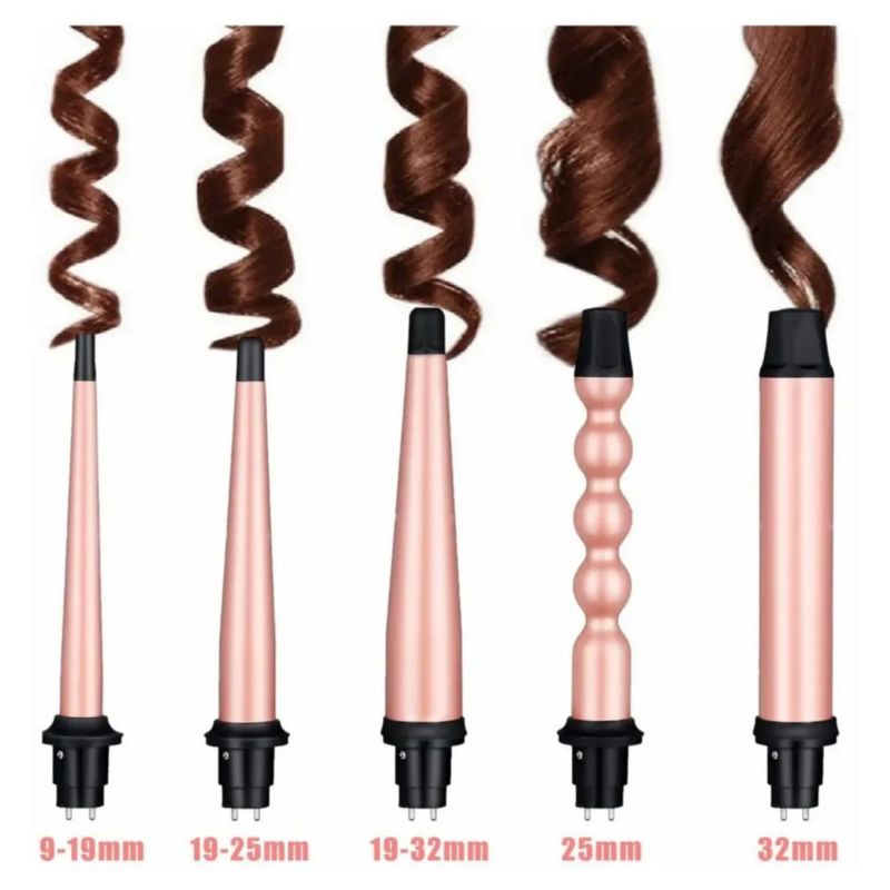 5 En 1 Rizador De Cabello Cerámica Profesional Con Guante Color Rosa/Negro
