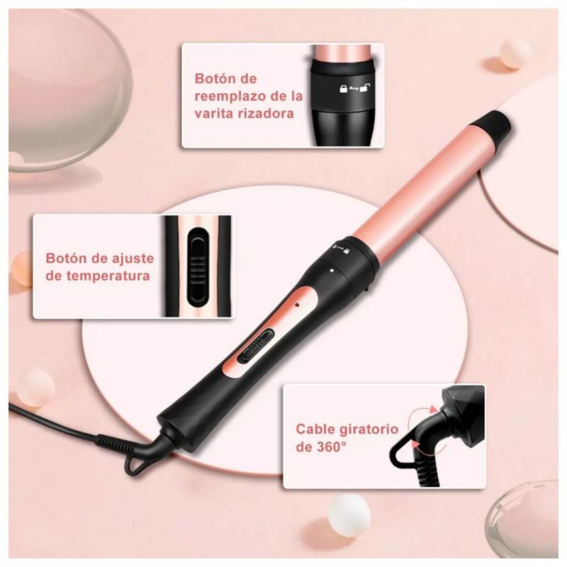 5 En 1 Rizador De Cabello Cerámica Profesional Con Guante Color Rosa/Negro