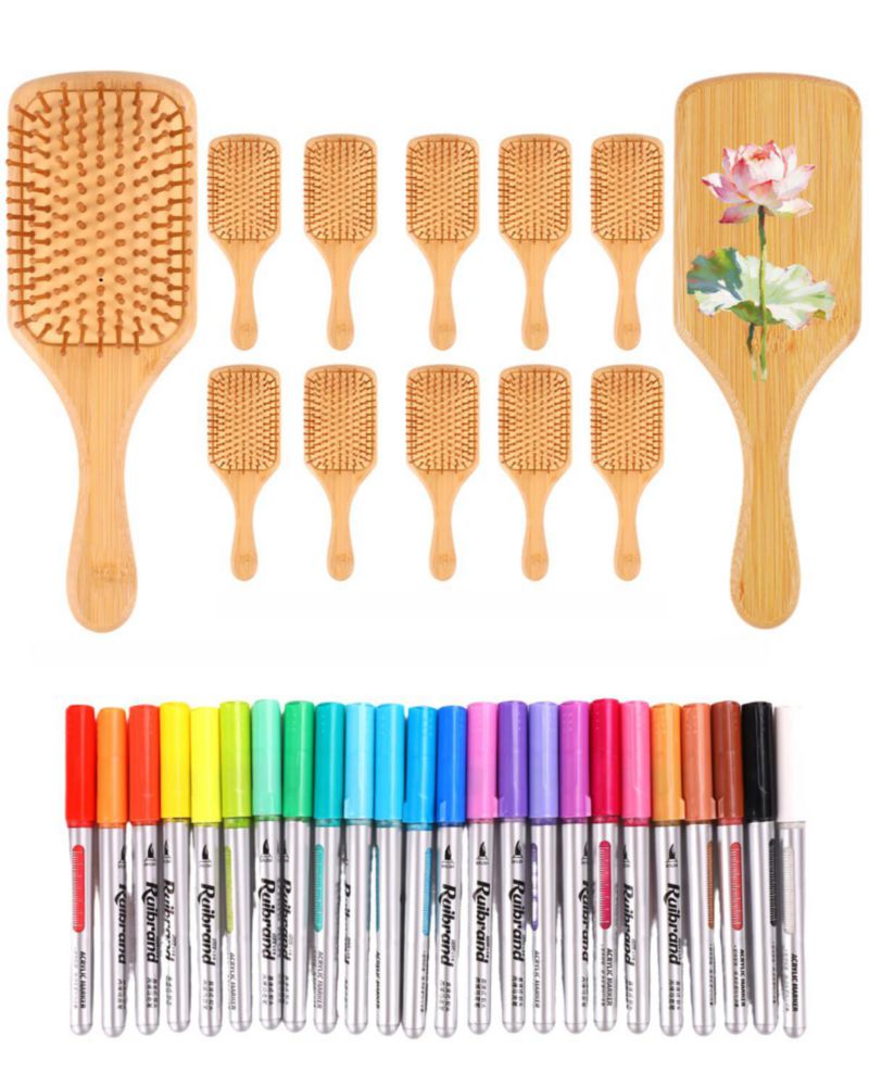 Set de 12 Cepillos de Bambú DIY HAPPYER con 24 Pinturas
