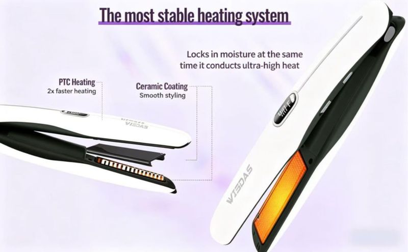 Plancha de Pelo WISDAS 2 en 1 Sin Cable con Placas de Titanio y Carga USB
