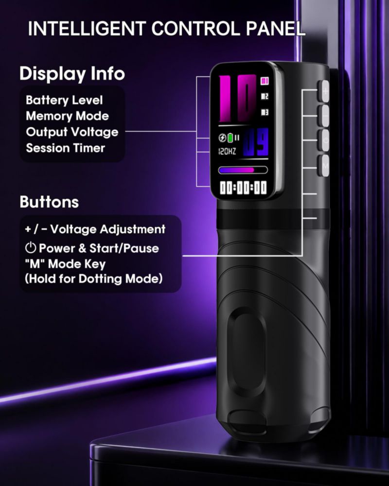 Kit de Máquina de Tatuar POSEIDON Pen Inalámbrico 2 Baterías 20 Agujas