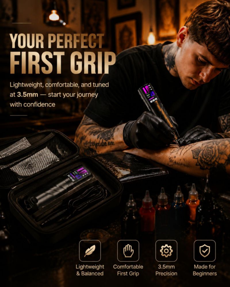 Kit de Máquina de Tatuar POSEIDON Pen Inalámbrico 2 Baterías 20 Agujas