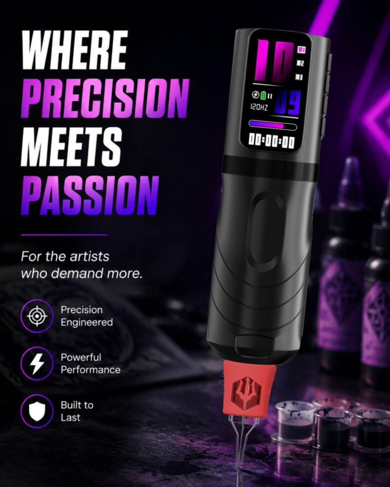 Kit de Máquina de Tatuar POSEIDON Pen Inalámbrico 2 Baterías 20 Agujas