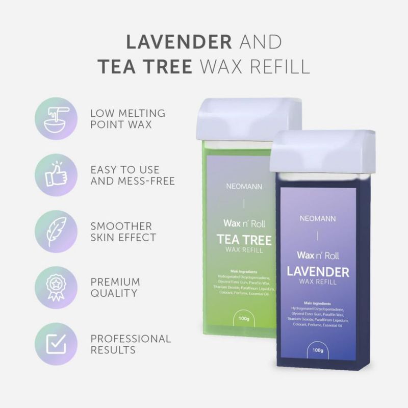 Kit de Depilación NEOMANN Cera Roll-On con Árbol de Té y Lavanda