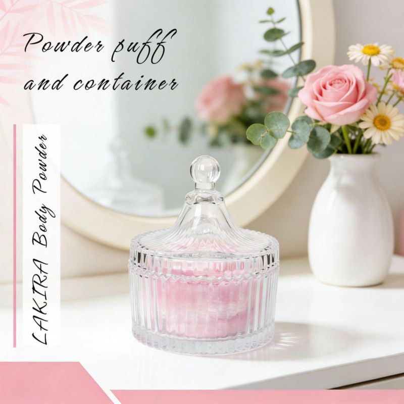Set de Polvera y Puff Corporal LAKIRA con Contenedor de Cristal de 10 cm