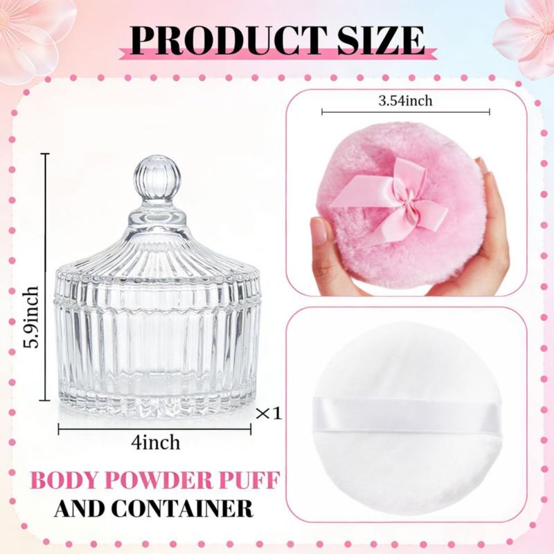 Set de Polvera y Puff Corporal LAKIRA con Contenedor de Cristal de 10 cm