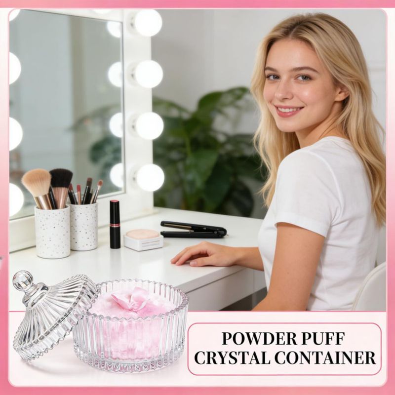 Set de Polvera y Puff Corporal LAKIRA con Contenedor de Cristal de 10 cm