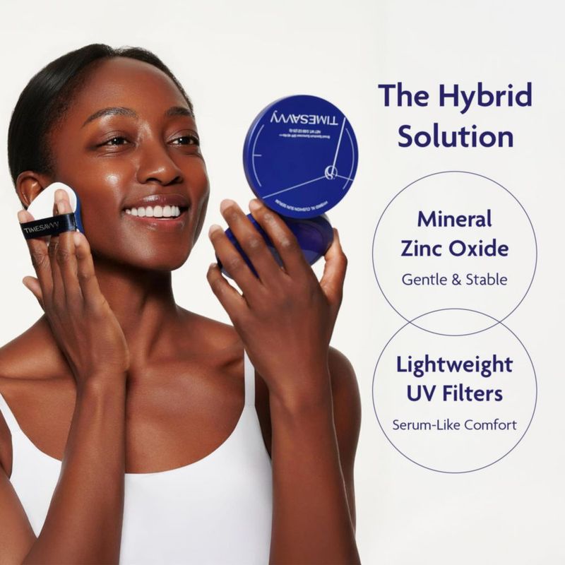 Protector solar TIMESAVVY híbrido XL con almohadilla SPF 50 set de 50 g