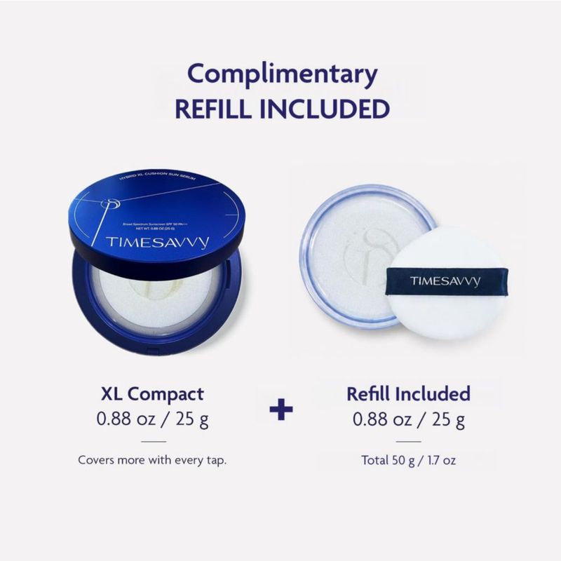Protector solar TIMESAVVY híbrido XL con almohadilla SPF 50 set de 50 g