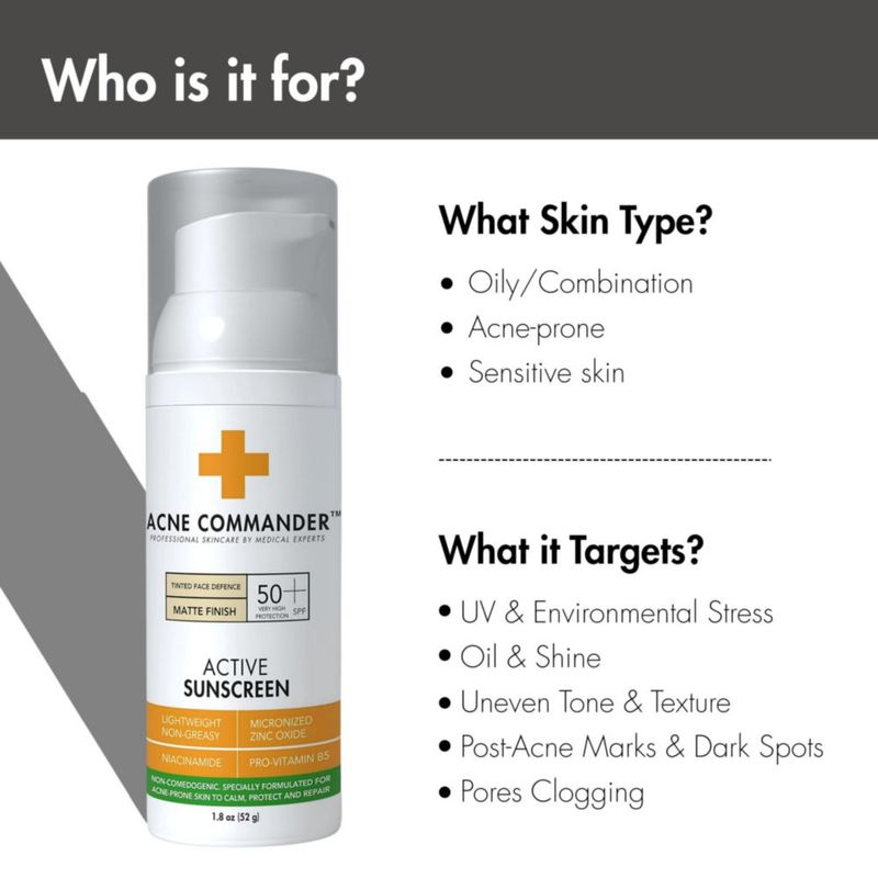 Protector solar facial Acne Commander Mineral SPF 50 con tinte 52 g