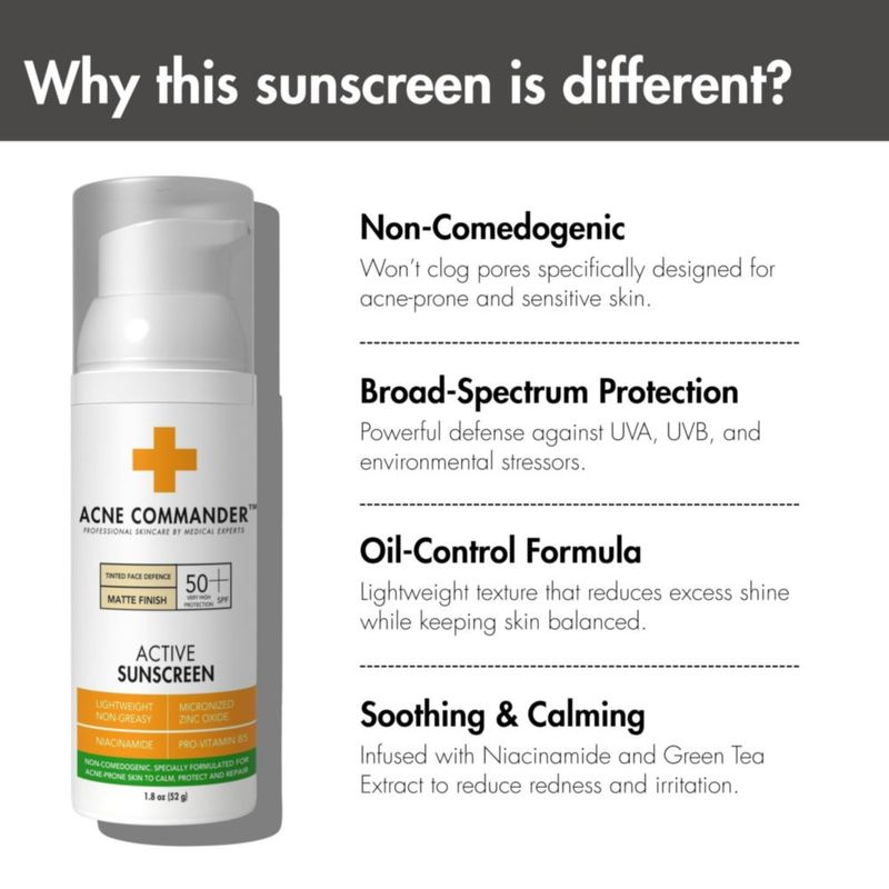 Protector solar facial Acne Commander Mineral SPF 50 con tinte 52 g