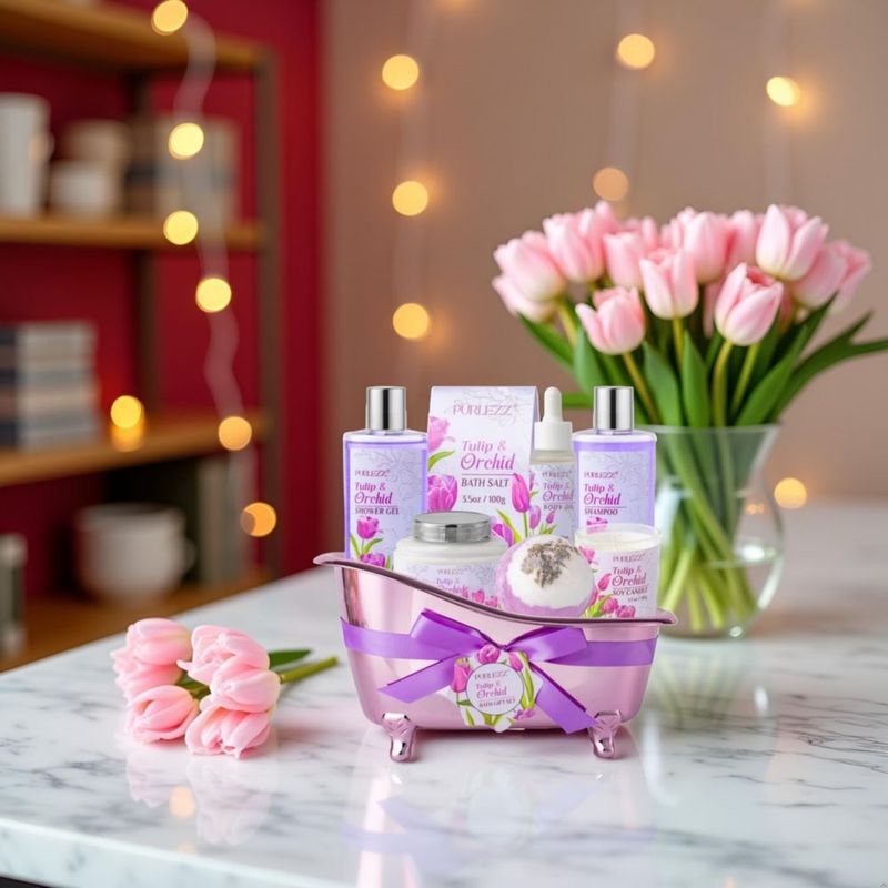 Kit de Baño Purlezz Tulipán y Orquídea – Set Hidratante de 8 Piezas