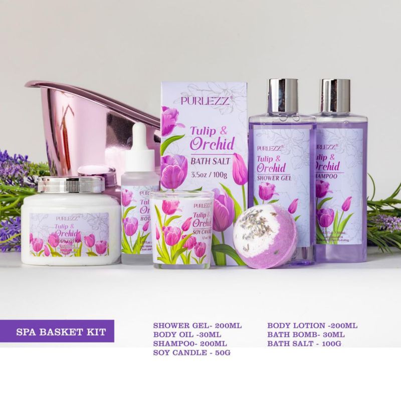 Kit de Baño Purlezz Tulipán y Orquídea – Set Hidratante de 8 Piezas