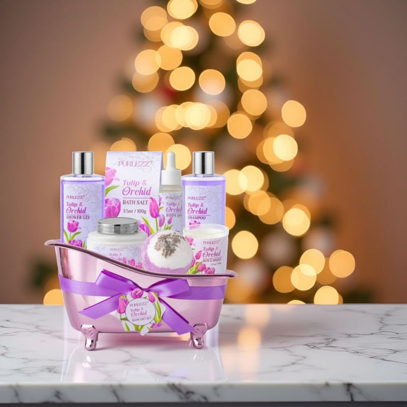 Kit de Baño Purlezz Tulipán y Orquídea – Set Hidratante de 8 Piezas