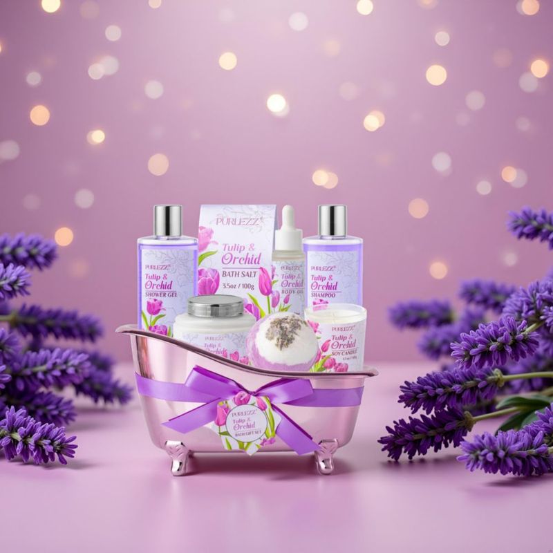 Kit de Baño Purlezz Tulipán y Orquídea – Set Hidratante de 8 Piezas