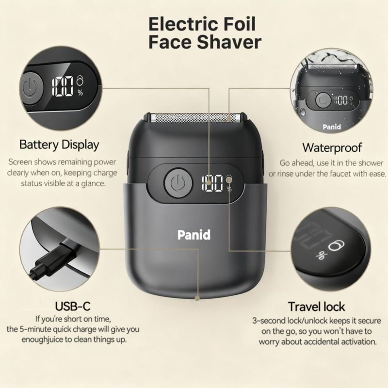 Afeitadora eléctrica Panid de 3 cuchillas portátil e impermeable
