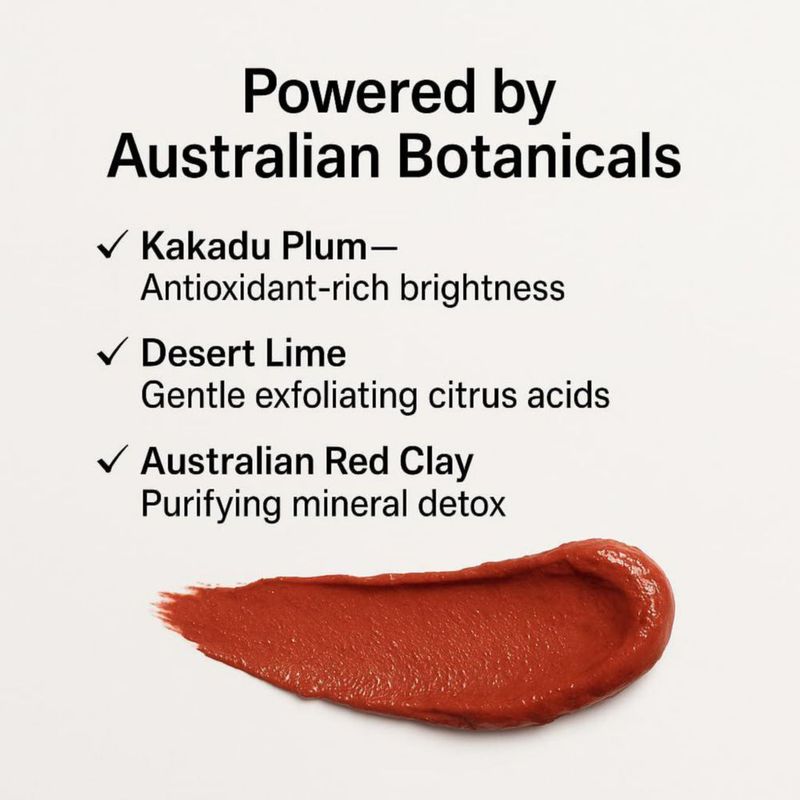 ADEUS Mascarilla Iluminadora de Arcilla Roja Australiana – Detox Profundo y Radiancia – Mascarilla Facial de Arcilla con Ciruela Kakadu y Lima del